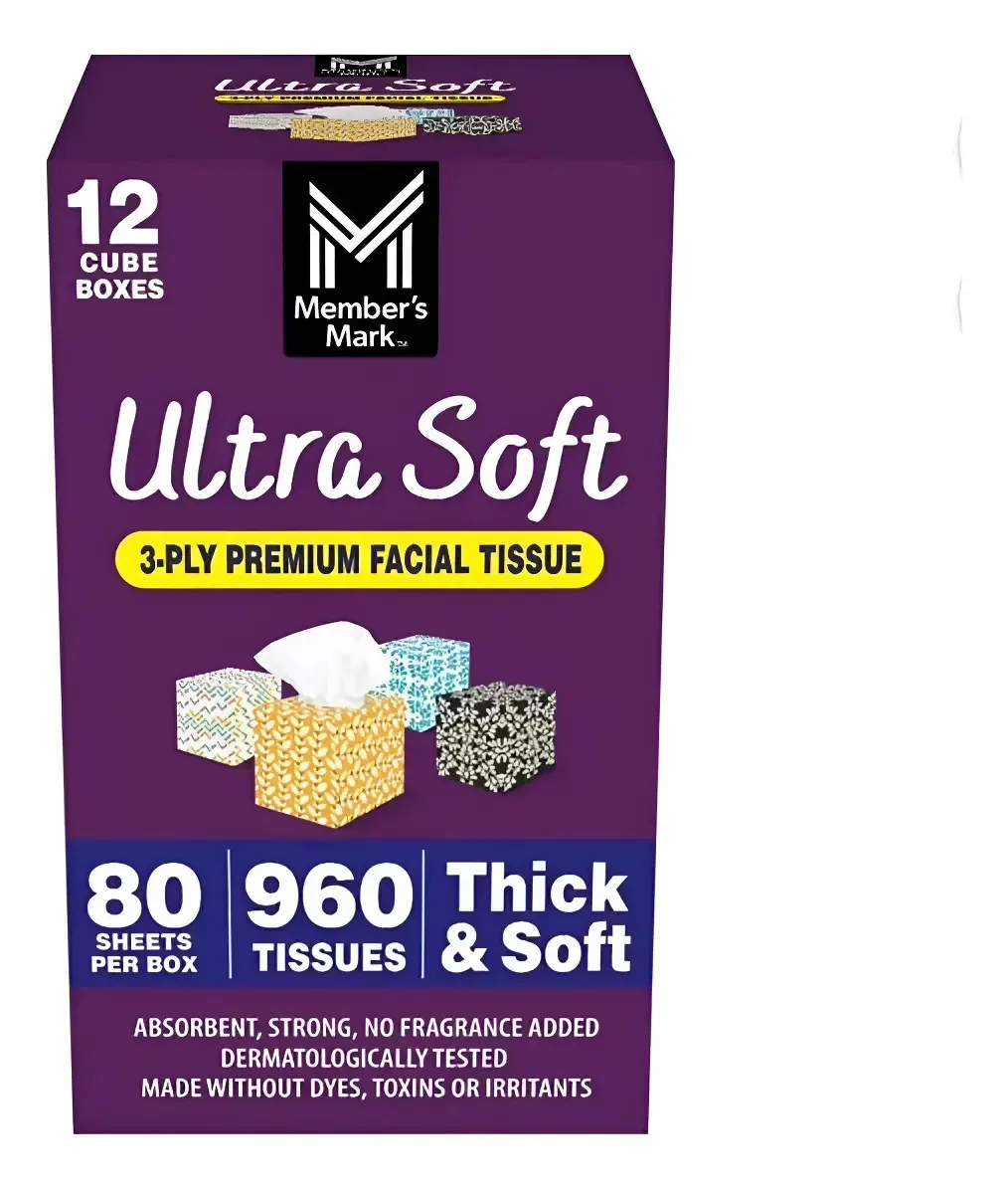 Lenços faciais ultra macios de 3 camadas da marca Member's Mark, 12 caixas, branco