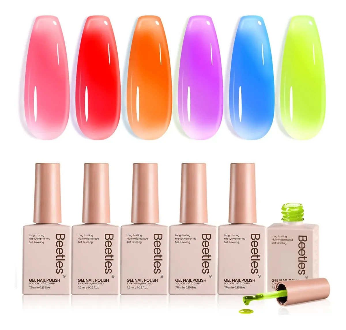 Set Esmaltes Gel Besouros Neon Jelly Translúcido 6 Cores