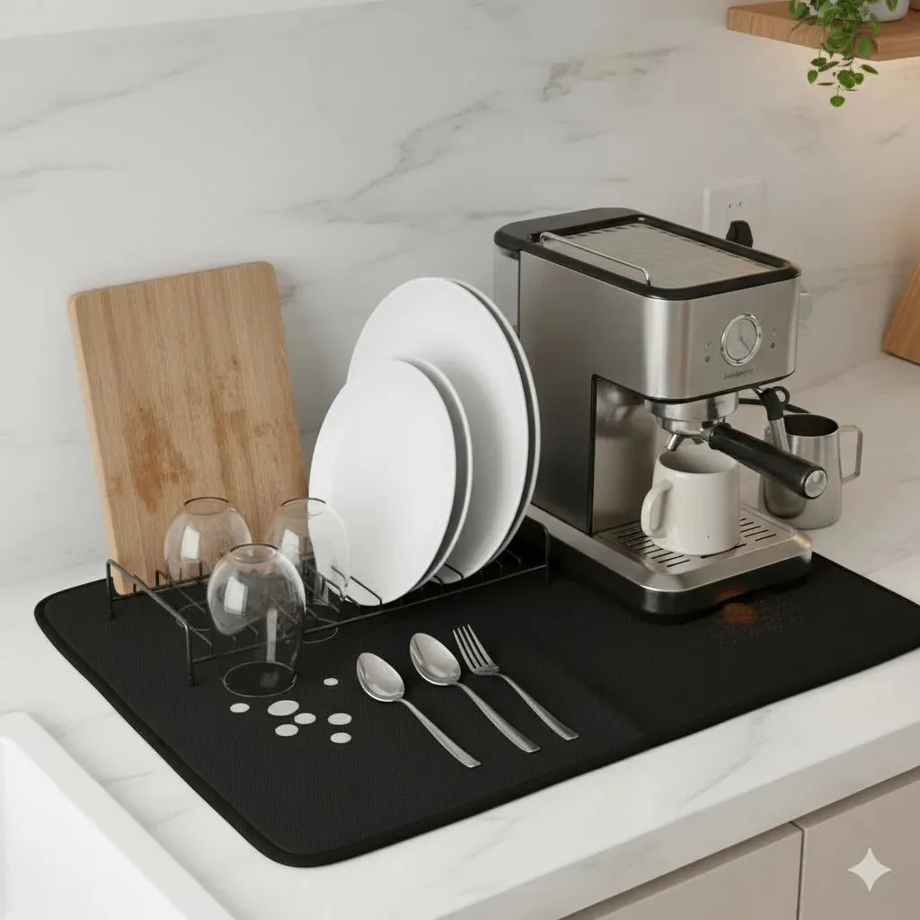 Tapete Absorvente P/ Cozinha Ideal Para Louça, E Cafeteira Cor Preto