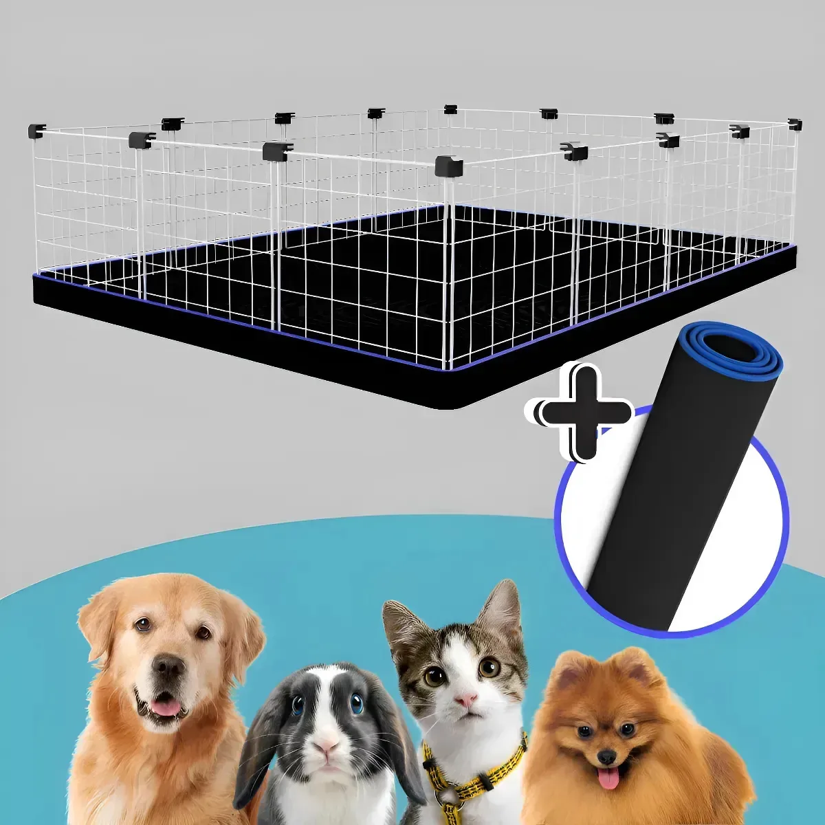 2 Tapetes Higiênicos Cercadinho Pet 120x90 Pós Operatório Branco - Azul