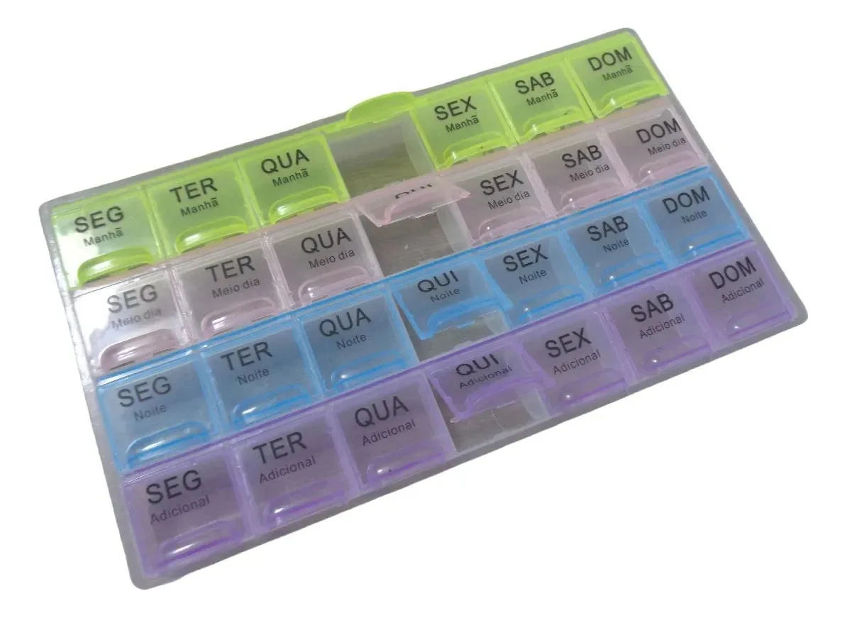 Porta Comprimidos 4x Dia Semanal Remédios Medicamentos Colorido