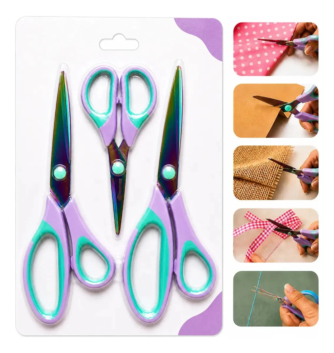 Kit 3 Tesouras Titânio Corte Costura Profissional Artesanato