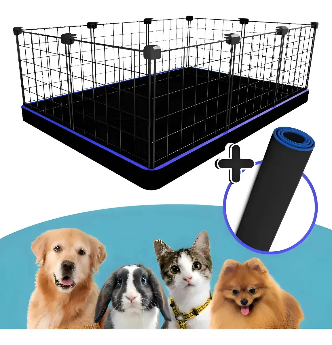 Cercadinho 120x80 2 Tapetes Higiênicos Proteção Segurança Preto-azul