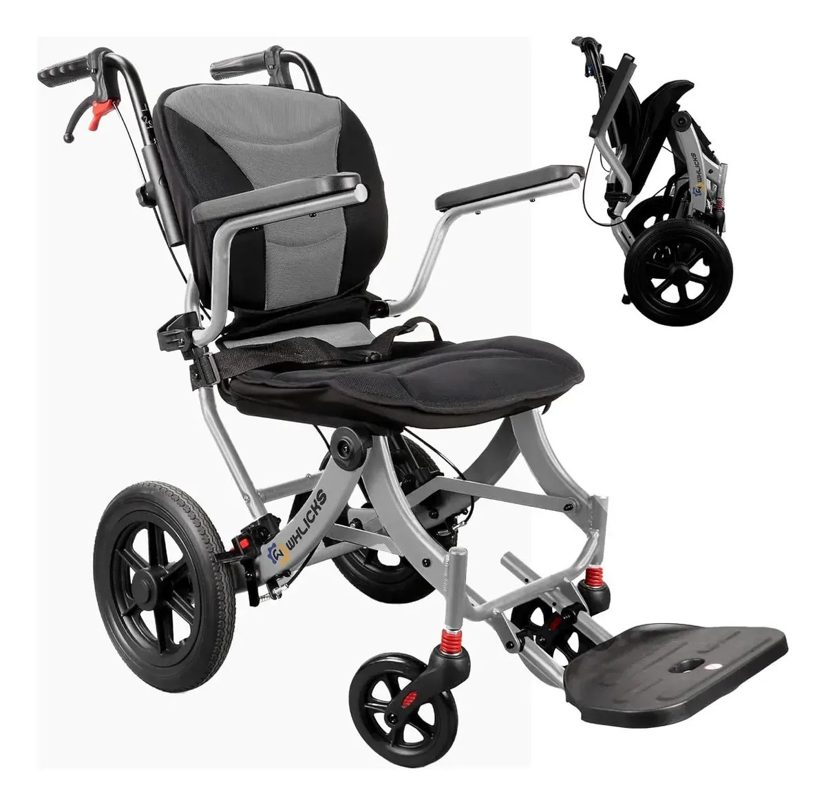 Cadeira de rodas ergonômica dobrável para adultos e cinza de transporte