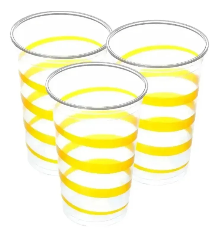 Kit 30 Copos Descartáveis Listrados Festa Junina Arraiá Cor Amarelo