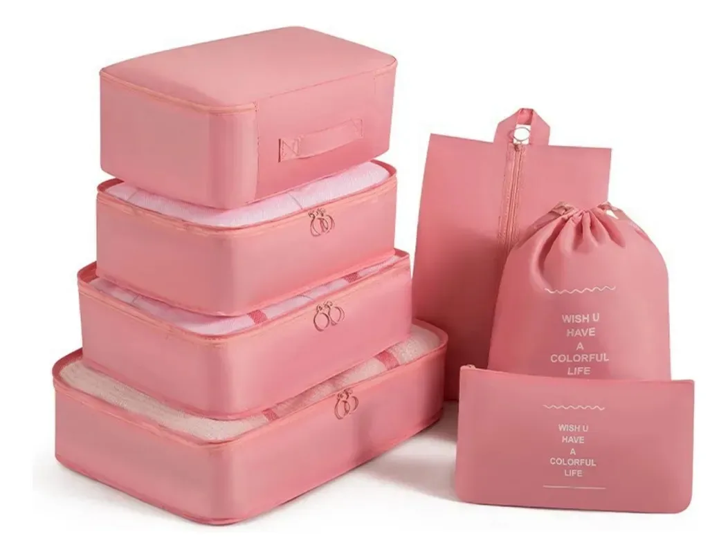 Kit Organizador de Bagagem Dobrável para Viagem Rosa