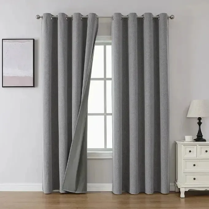 Cortinas opacas longas de 2 painéis, 280 x 264 cm, linho, cinza e cortinas de couro sintético, cortinas para sala de estar, cortinas pretas, cortinas de quarto, cortinas elegantes