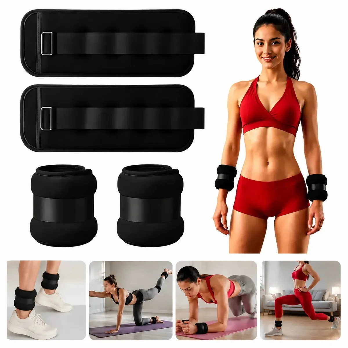 Par de leggings, pesos ajustáveis para tornozelos e pulsos, acessórios para exercícios disponíveis em apresentações de 1 kg, para treinamento físico - preto