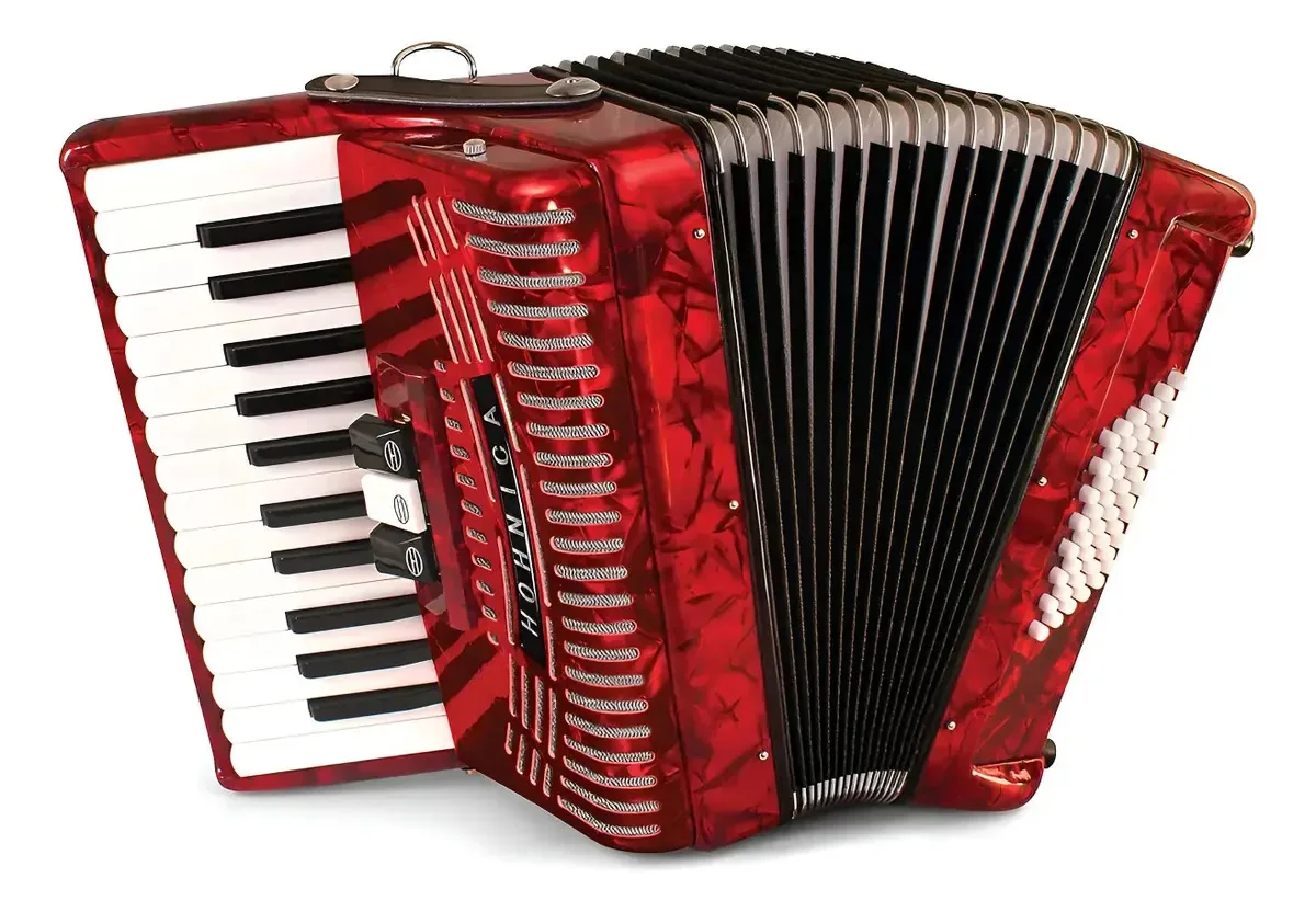 Acordeão de piano Bright Red 48 Bass para iniciantes, vermelho