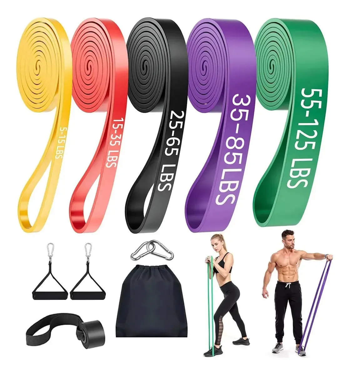 Ligas para exercícios, faixas de resistência, ligas de resistência, ligas para exercícios, 5 faixas elásticas de treino doméstico Amobile, 11 unidades