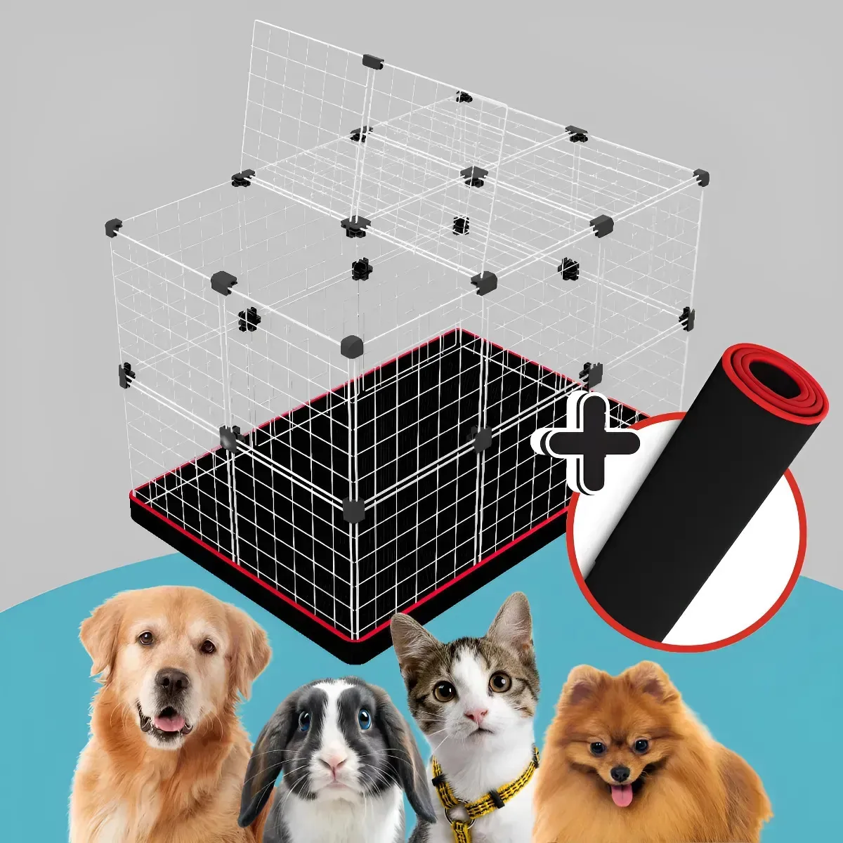 Cercadinho Aramado 90x60 2 Tapetes Higiênicos Pet Shop Branco - Vermelho