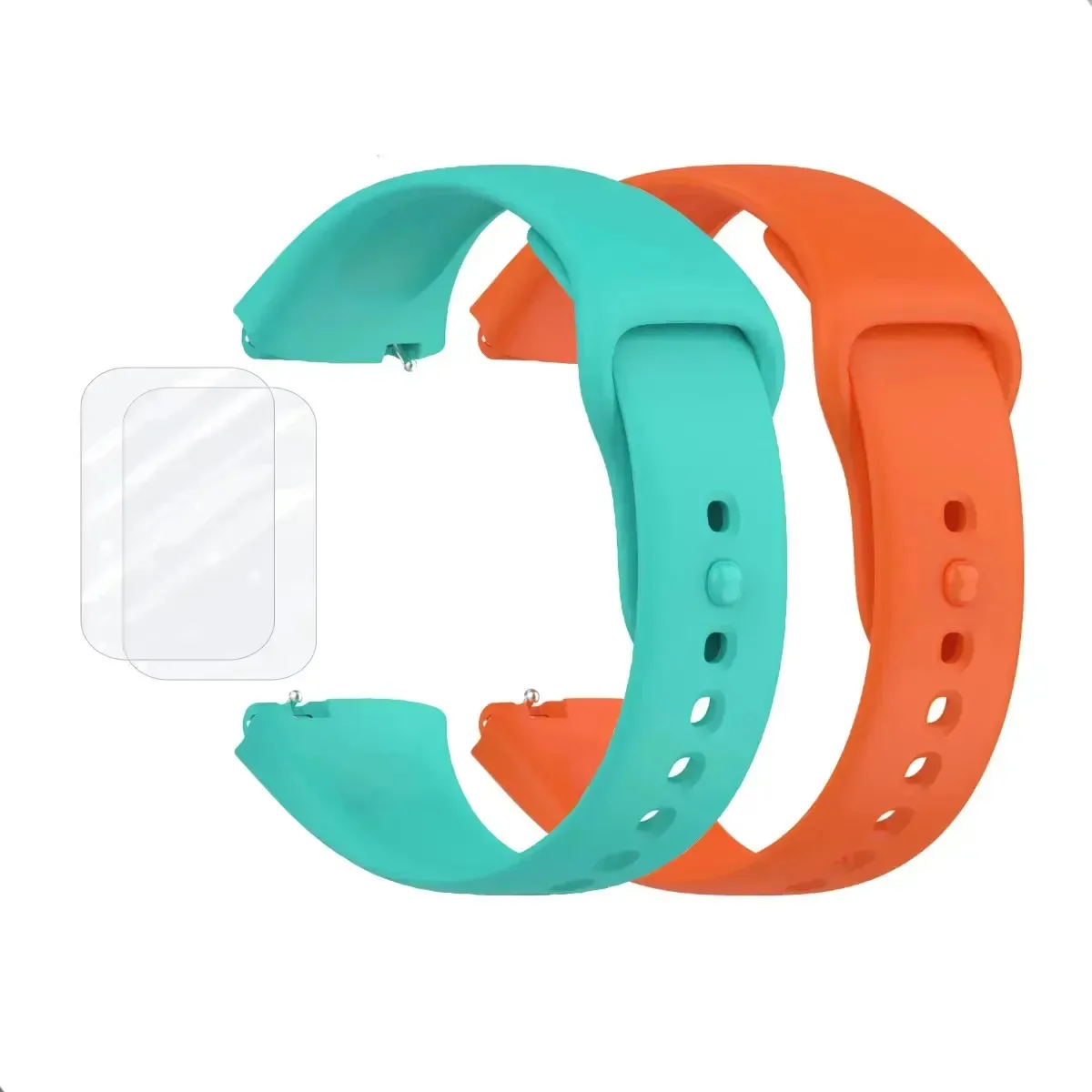 2 Pulseiras Para Xiaomi Redmi Watch 3 Active + 2 Películas Laranja+verde Agua
