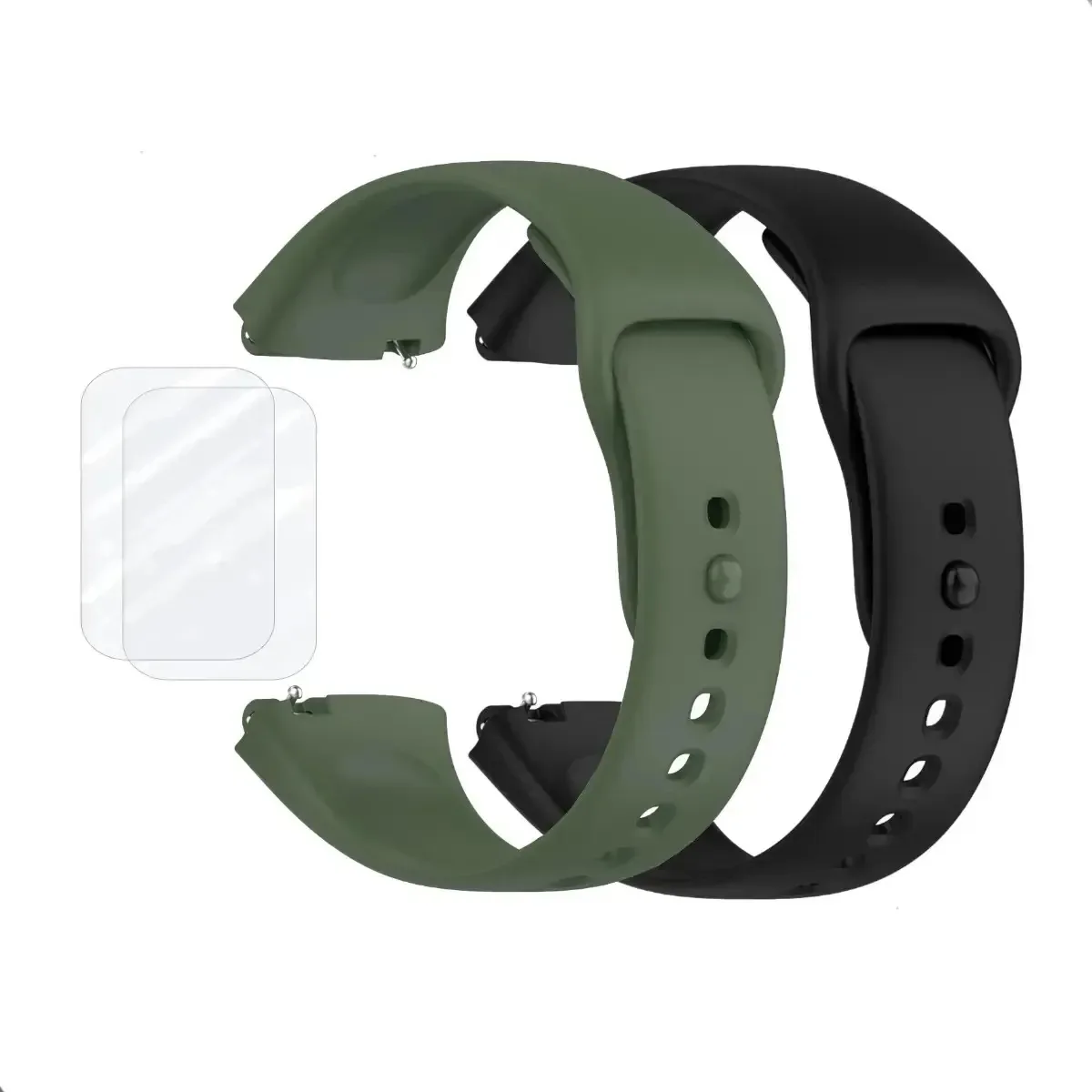2 Pulseiras Para Xiaomi Redmi Watch 3 Active + 2 Películas Preto+verde Militar