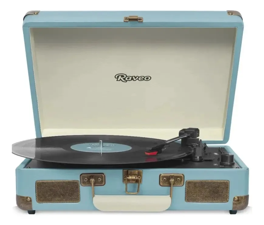 Toca-discos Raveo Sonetto azul-claro com Bluetooth e alto-falantes incluídos