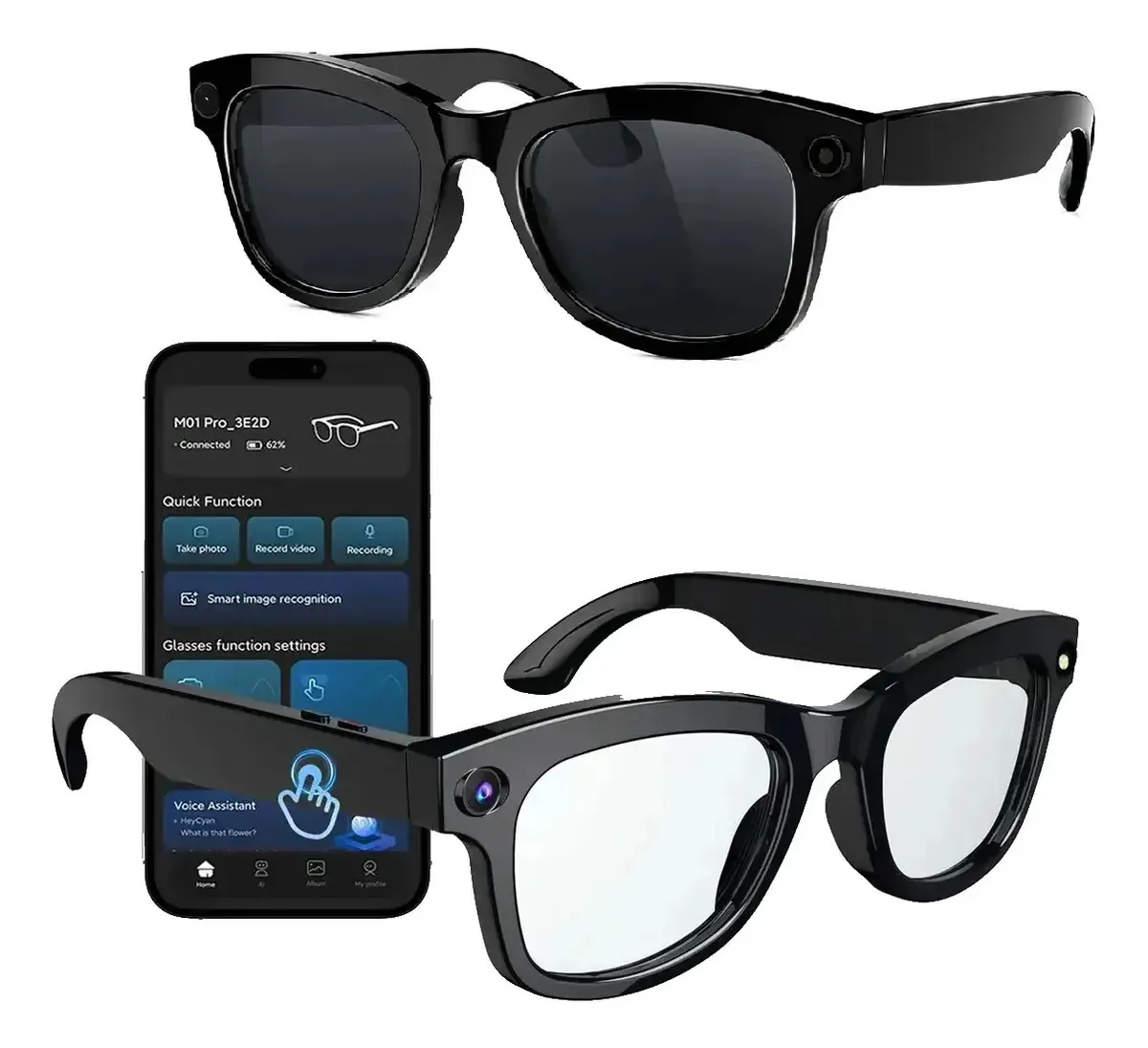 Óculos inteligentes Gagaxiao com câmera Ai e 1080p, chamadas Bluetooth
