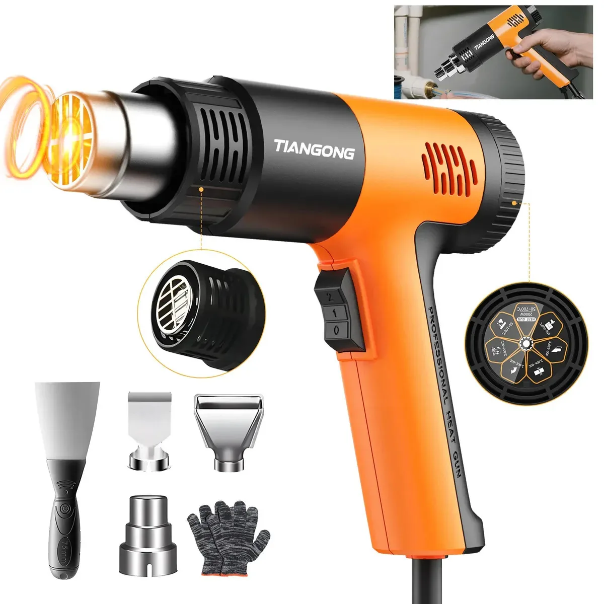 Soprador Térmico Profissional 2000w 8 Acessórios Laranja 220v