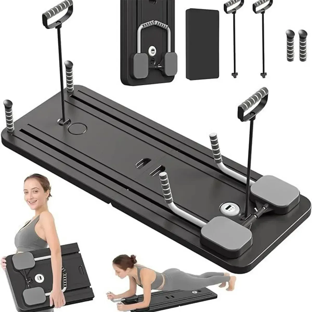 Cama para máquinas reformadoras de Pilates, mesa, reformador Flexione, cinza escuro, dobrável, reformador de Pilates, multifuncional - treinamento profissional em casa