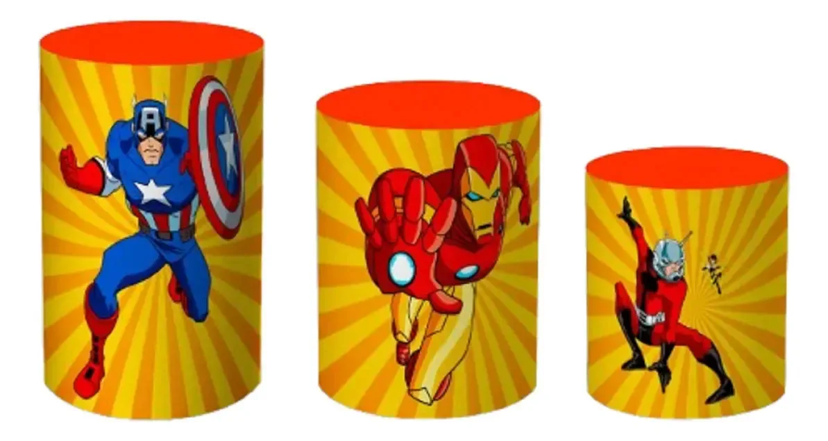 Kit de Capas Cilindro p/ Festa Vingadores 4 em Tecido