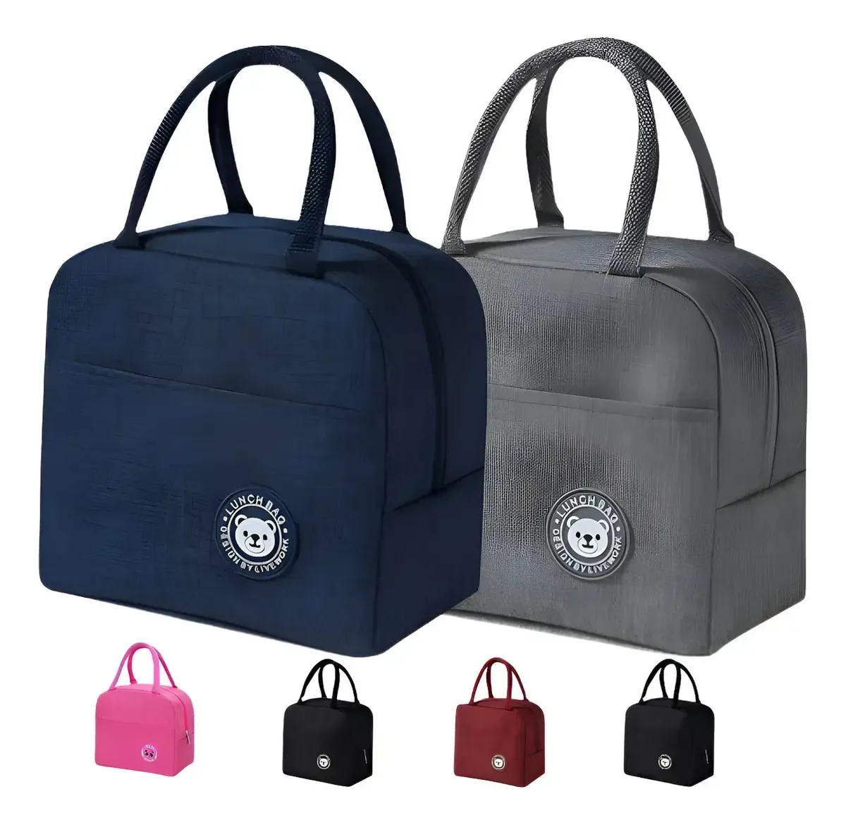 Kit Com 2 Bolsas Térmicas De 6 Litros Dobráveis Com Alça E Bolsos, Azul E Cinza