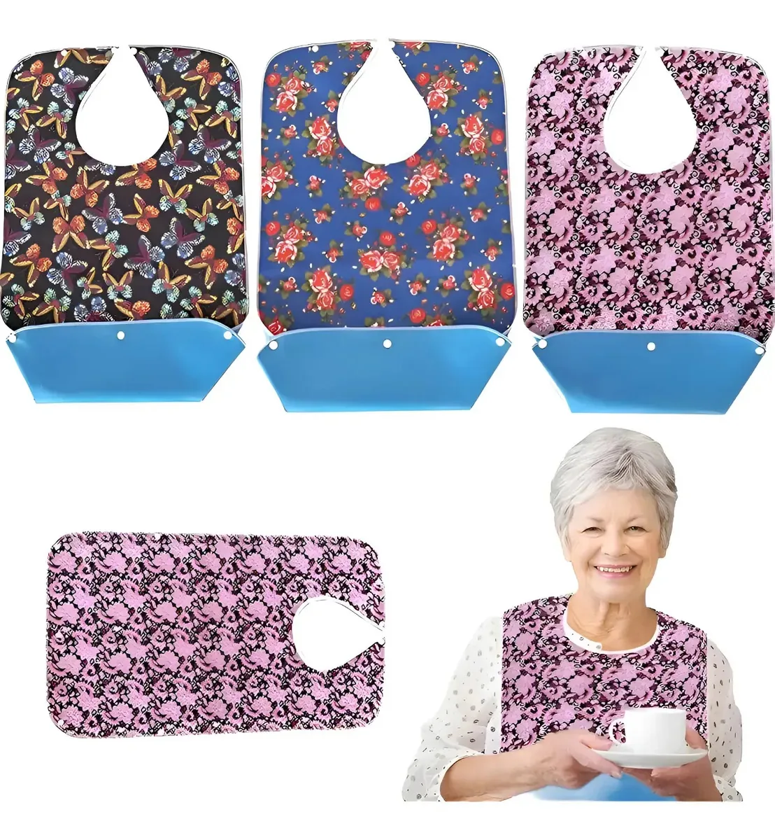Pacote de 3 babadores para adultos, babadores Star Feeding tamanho L