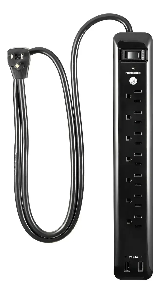 7 soquetes e 2 protetores de sobretensão USB com segurança preta