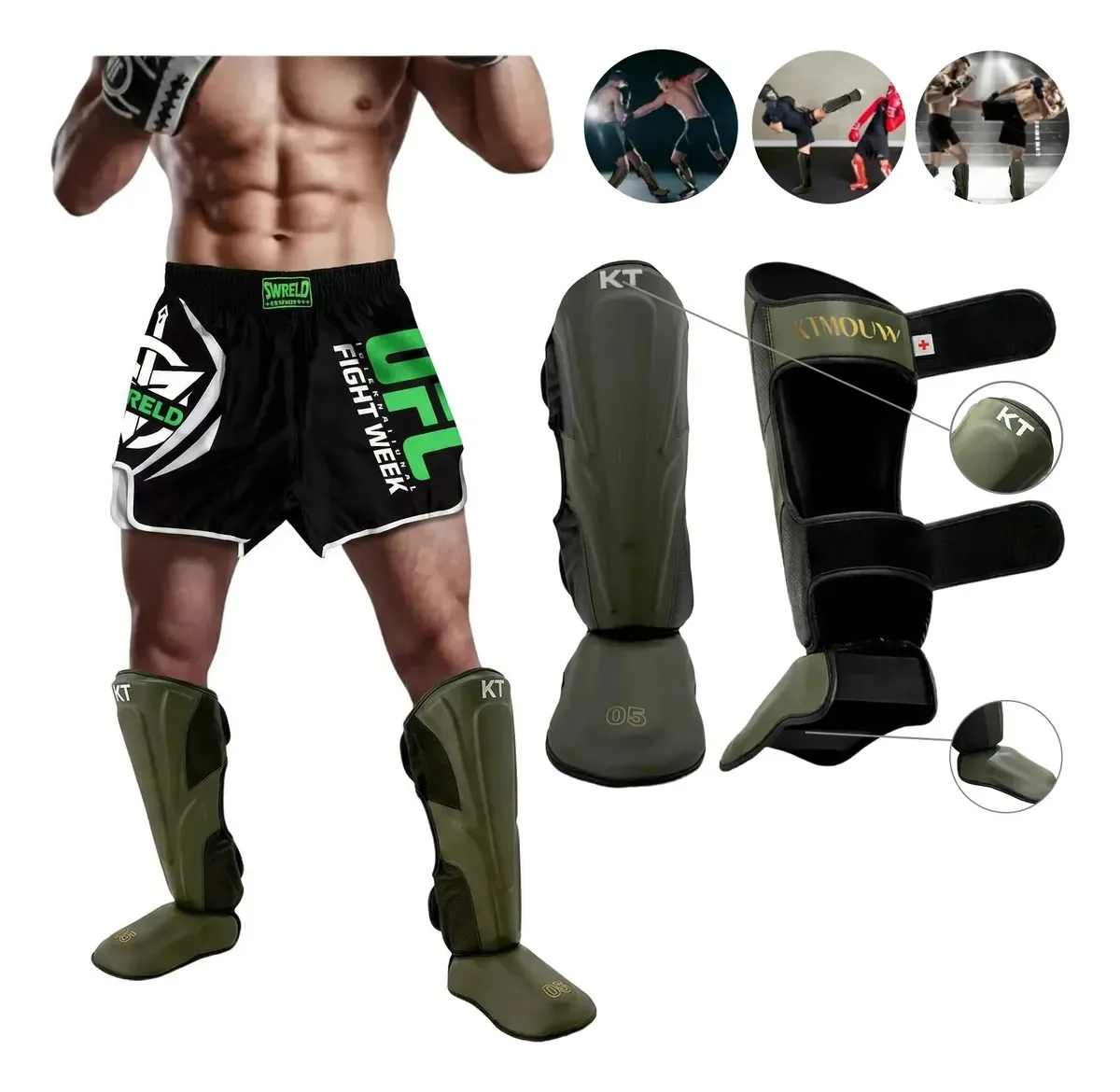 Caneleiras de Mma Kick Boxing Muay Thai para artes marciais, verde escuro, tamanho M