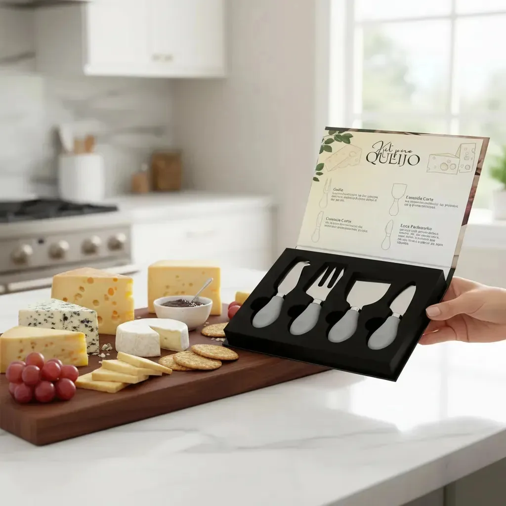 Kit Facas Queijos E Frios 4 Peças Inox Gourmet Presente