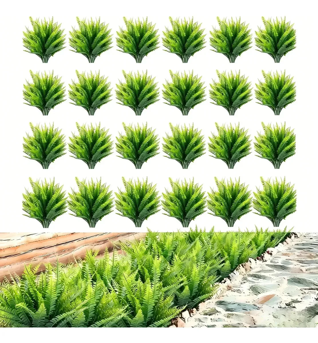 20 peças de plantas de samambaia artificial para decoração de plantas e vegetação verde