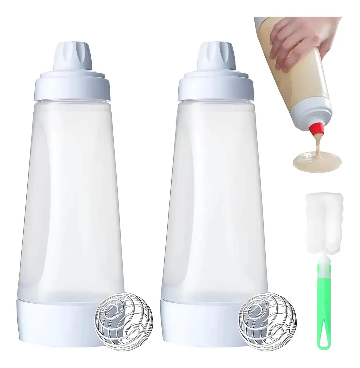 2 peças de massa para misturar panquecas à mão, frasco misturador branco