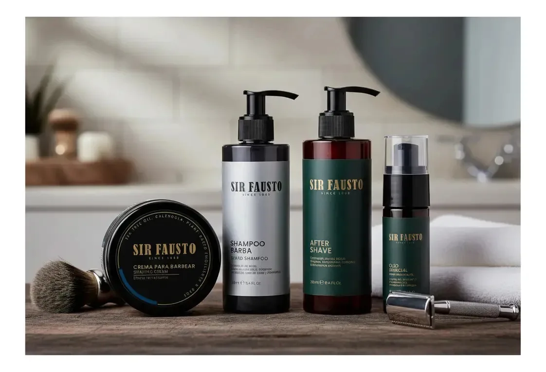 Kit de barba pós-barba Sir Fausto, shampoo, óleo, creme de barbear