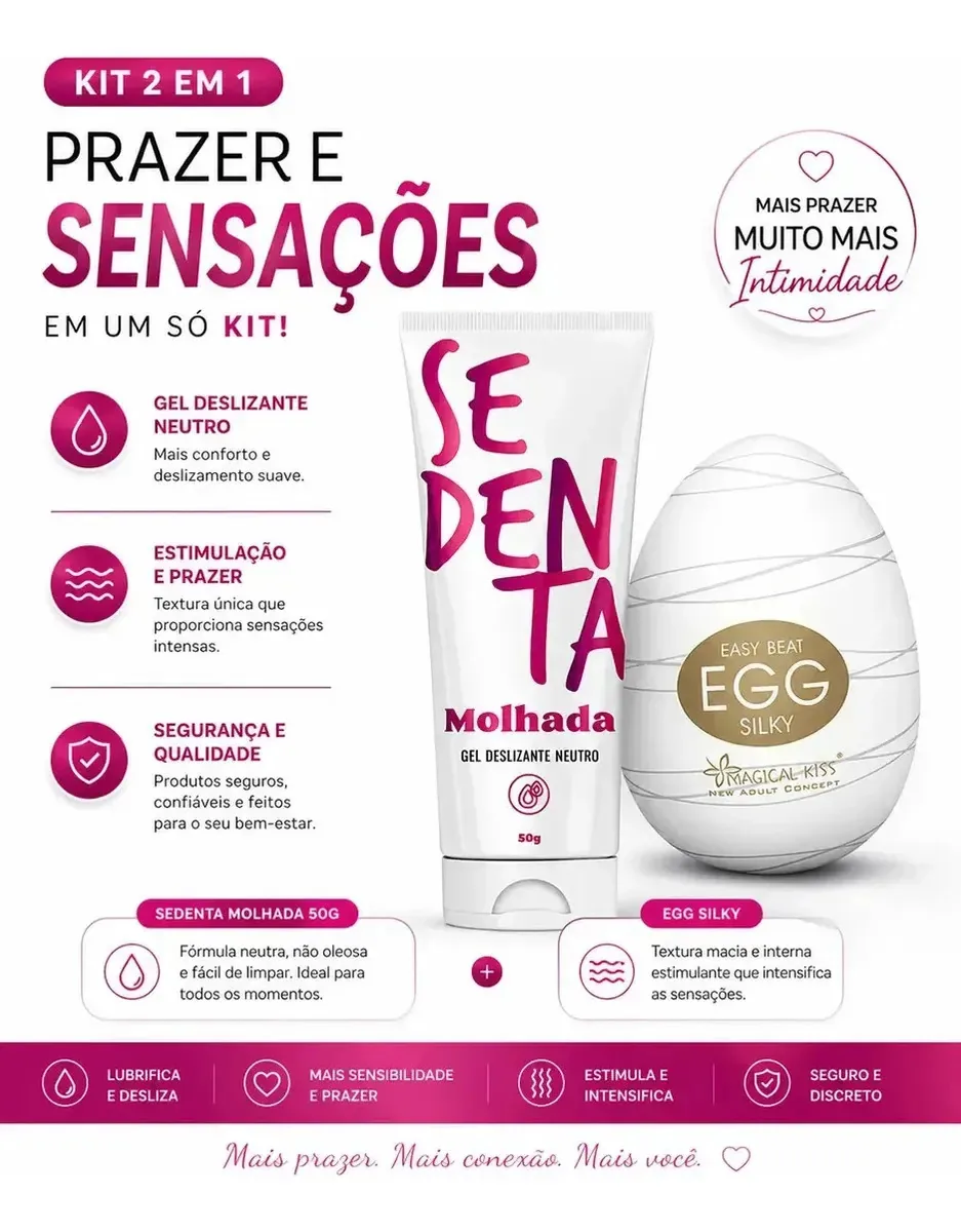 Kit 01 Egg Massageador + 01 Lubrificante Sedenta Molhada Sem Branco
