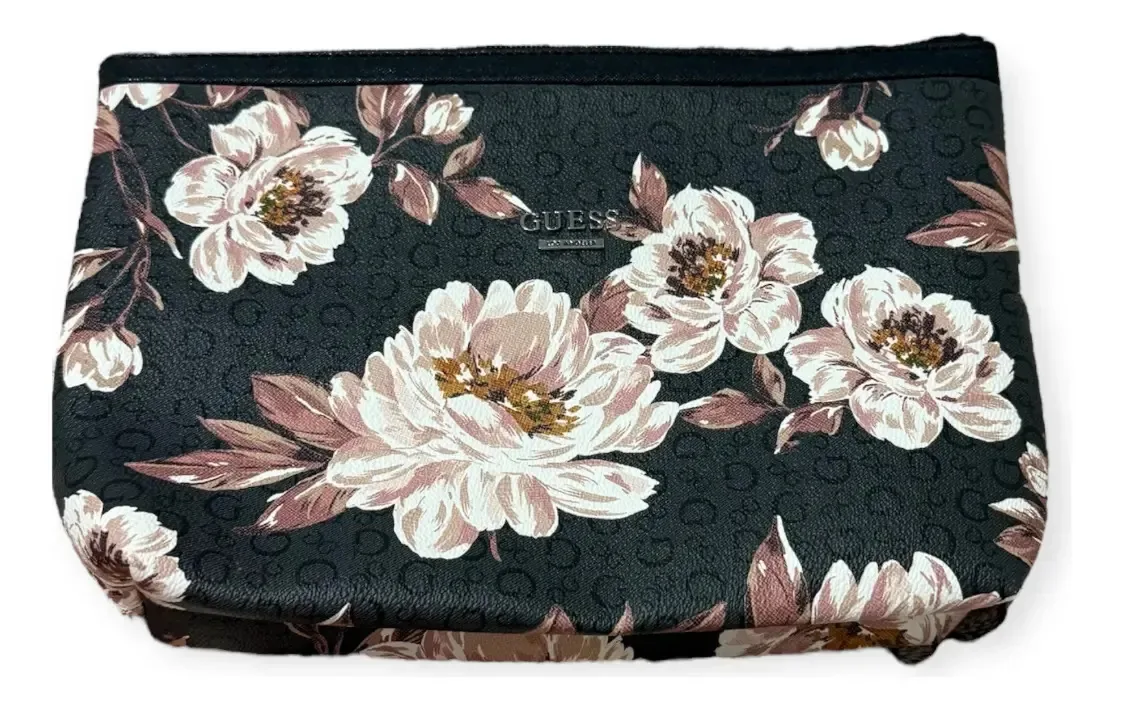 Bolsa de cosméticos Guess, cor: preto, design de tecido, flores