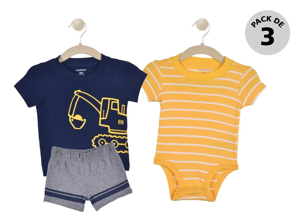 Bolsa de fraldas, shorts e camiseta Carters, cor azul marinho, tamanho 09M