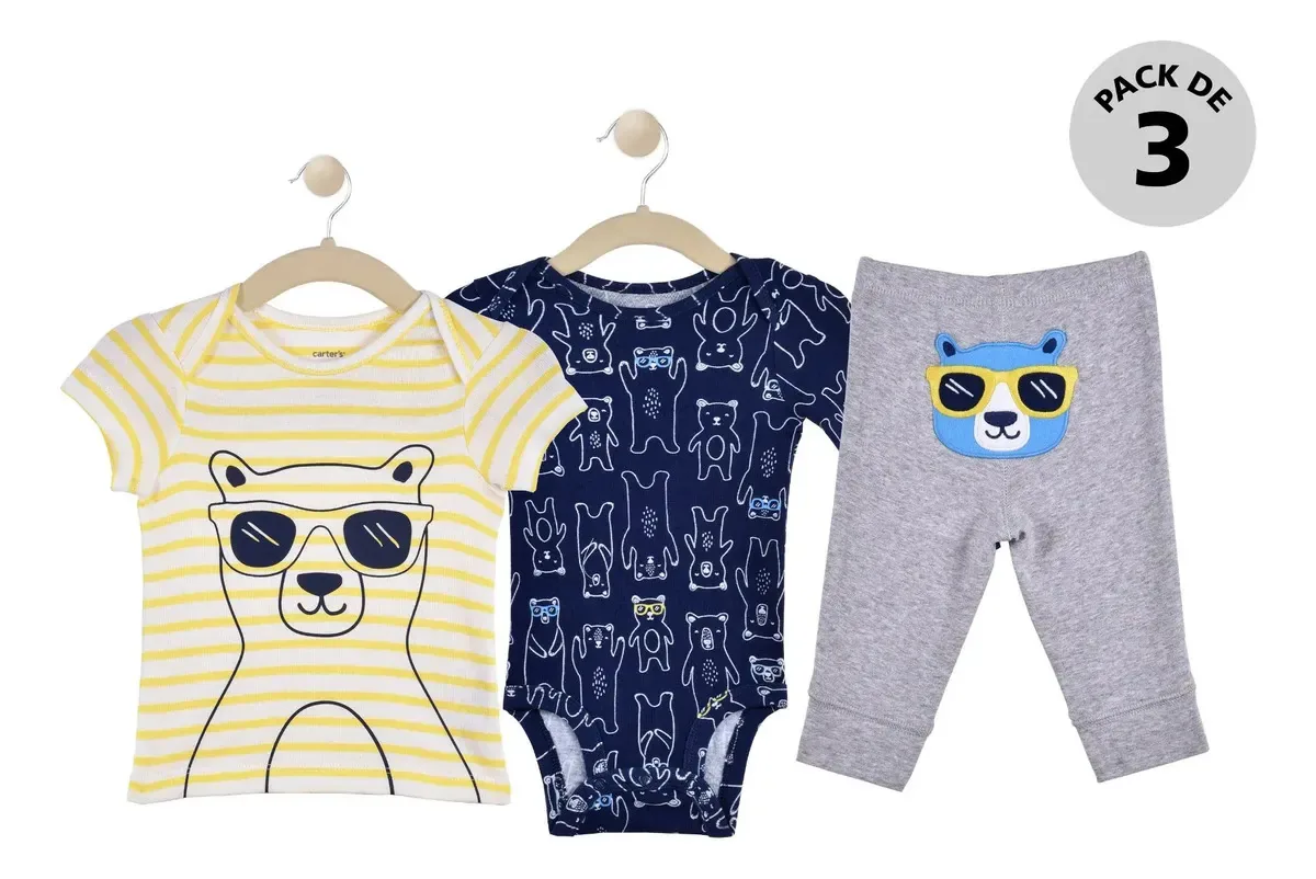 Calças estampadas em azul Carters, bolsa de fraldas e camiseta tamanho 0-3 M