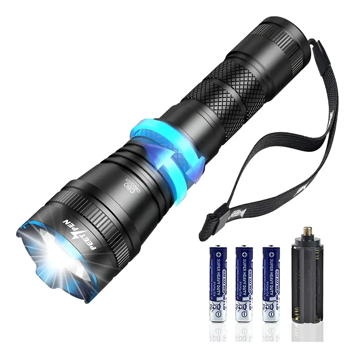 Lanterna táctica recarregável Peetpen C60 cor preto luz preto