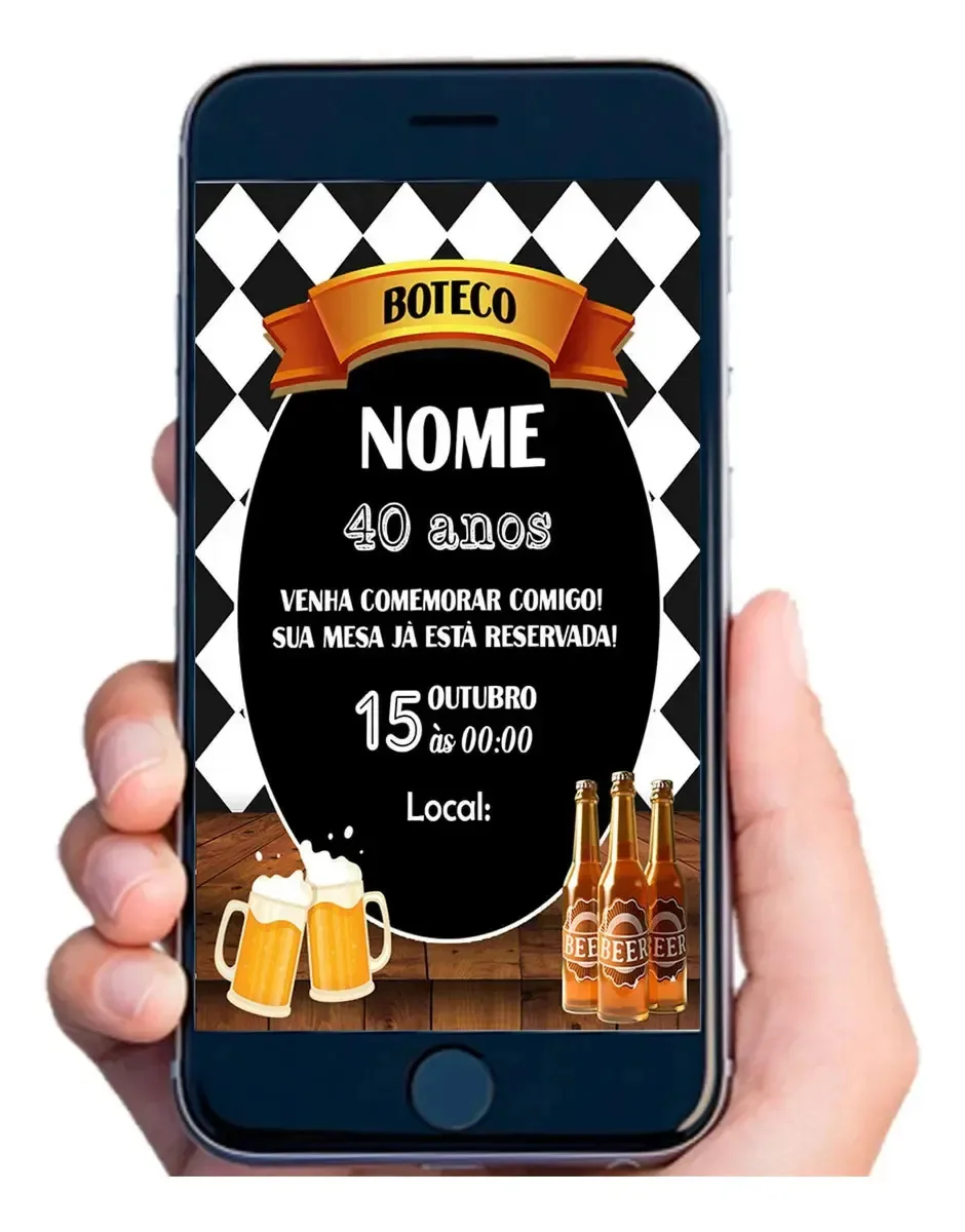 Convite Digital Personalizado Aniversário Temas Variados Boteco