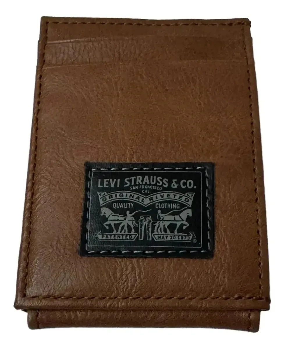 Porta-carteiras/cartões de couro marrom sólido Levis