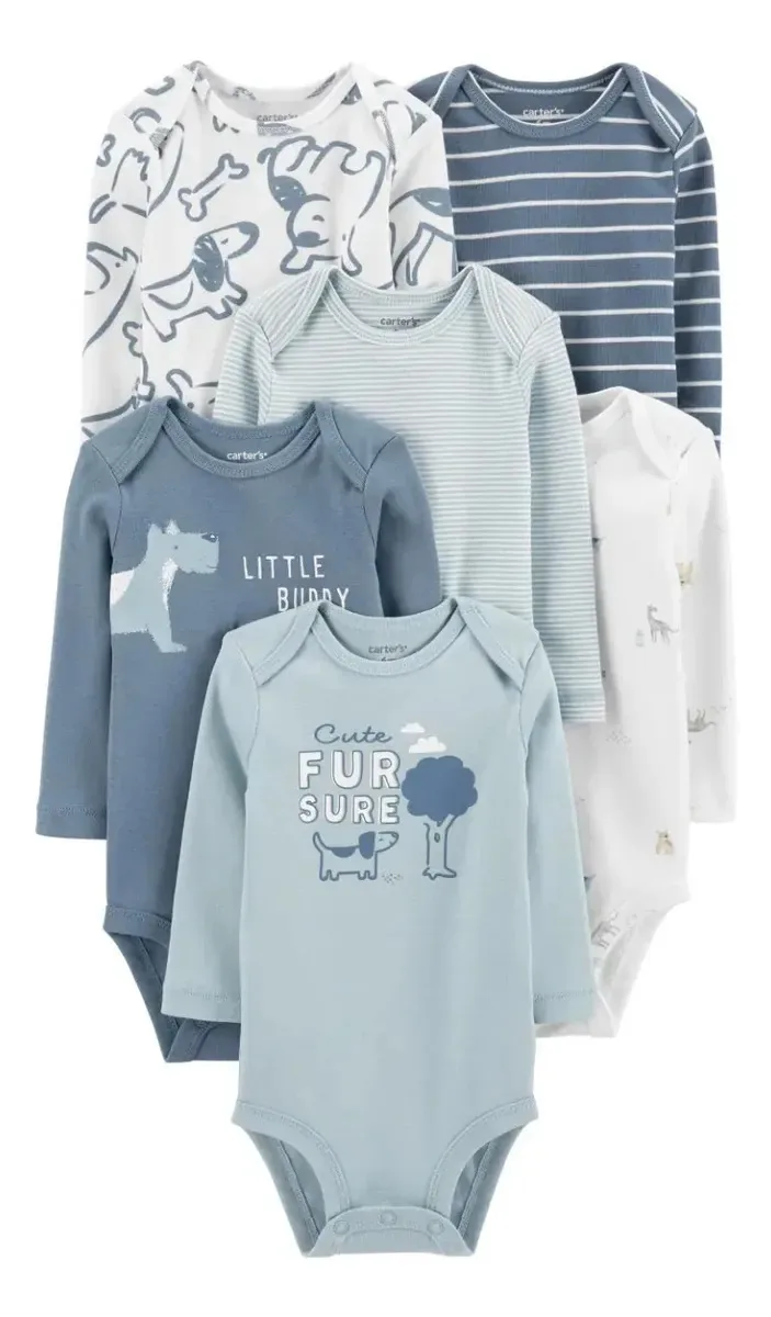 Body Bebe Manga Longa Carters Kit Com 6 Bodies Cor Kit body bebe menino Carters Tamanho 6M
