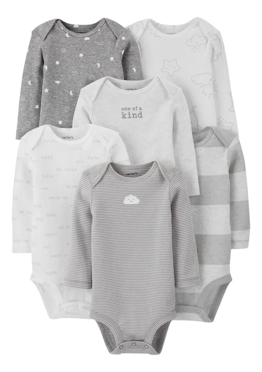 Body Bebe Manga Longa Carters Kit Com 6 Bodies Cor body bebe unissex Tamanho RN