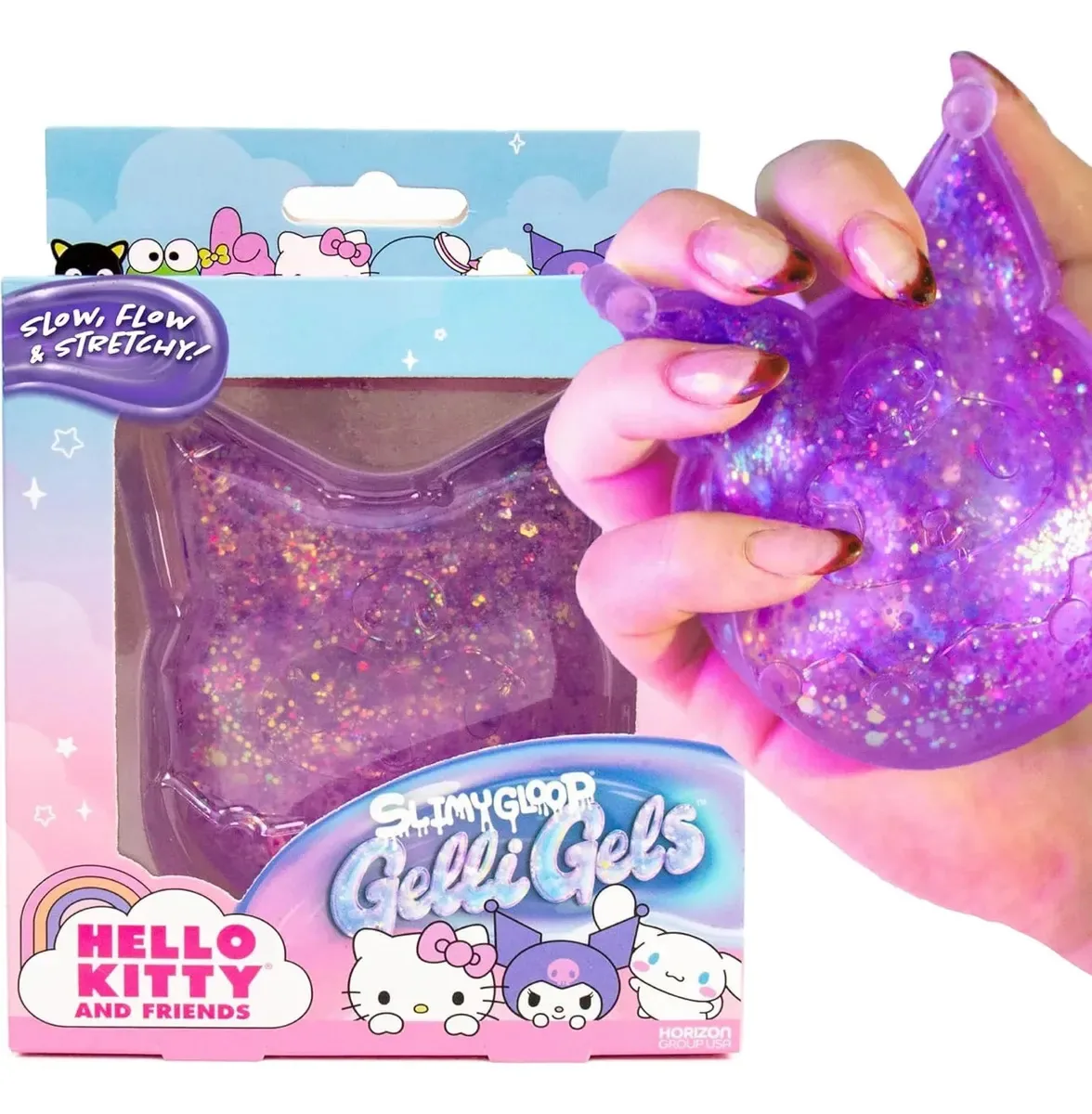 Squishy Hello Kitty Kuromi com glitter roxo