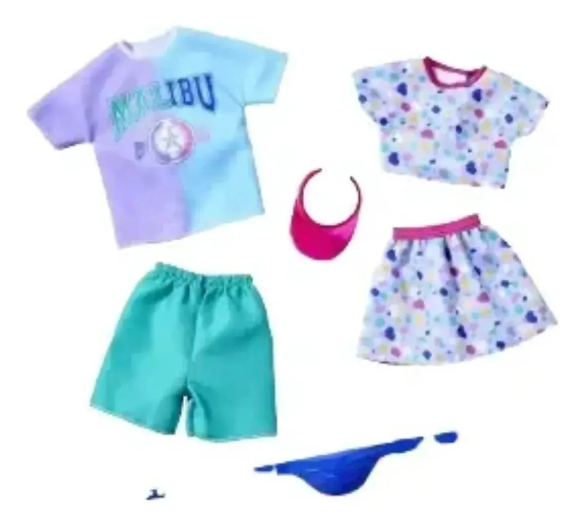 2 conjuntos de roupas para Barbie e Ken Malibu com acessórios