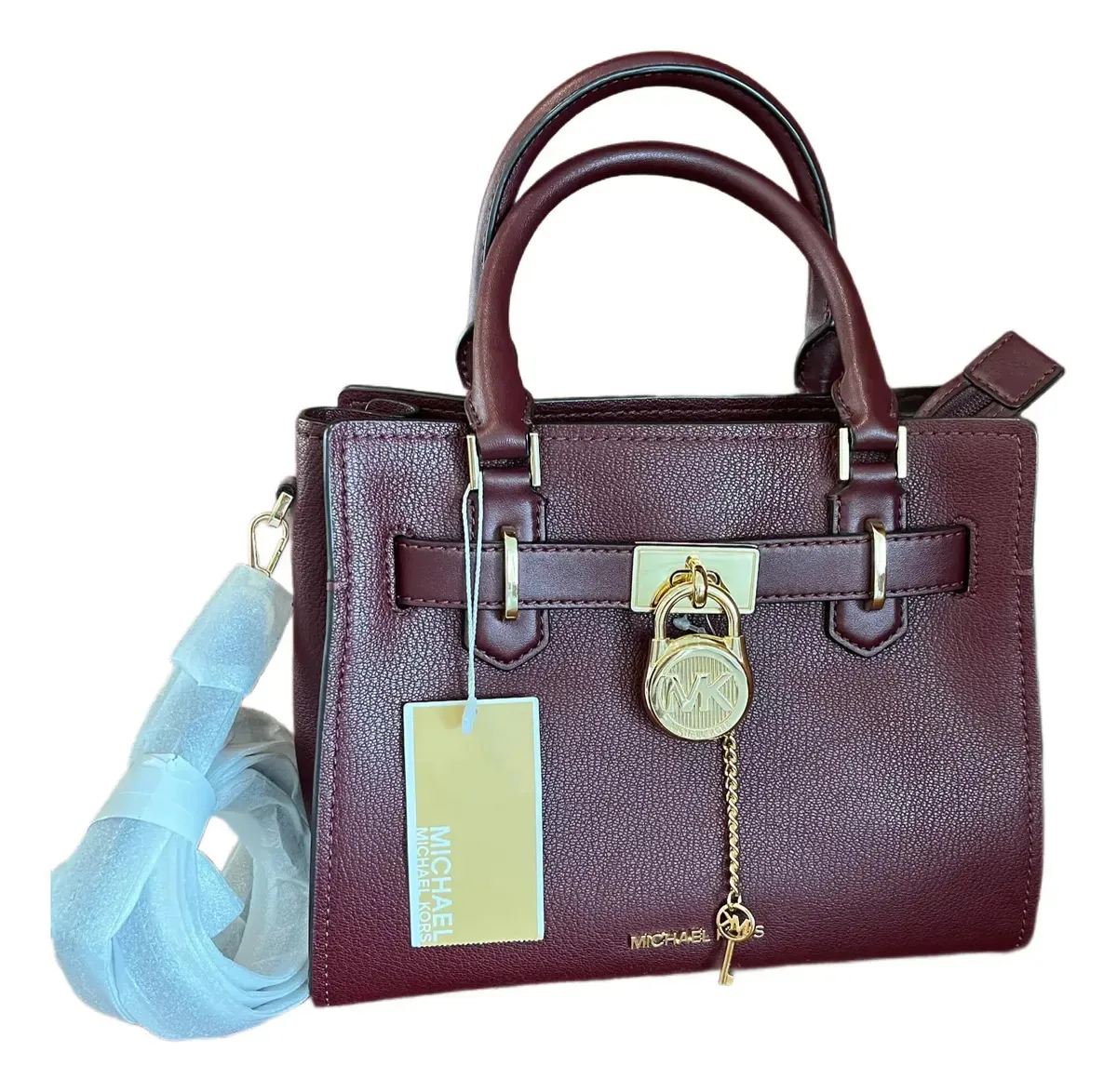 Bolsa pequena de couro Merlot Michael Kors Hamilton com ferragens douradas