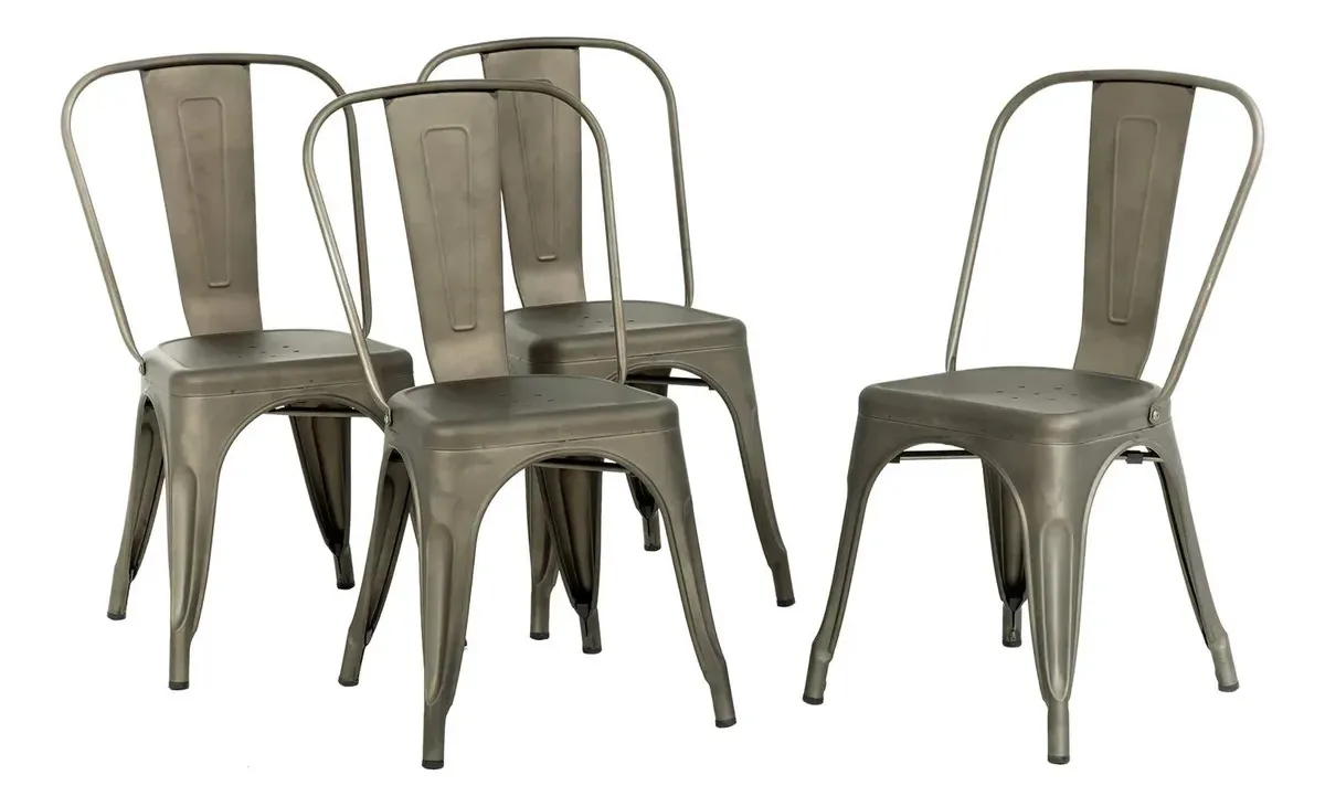 Cadeira de jantar Fdw Metal, 4 peças empilháveis para interior/exterior 18