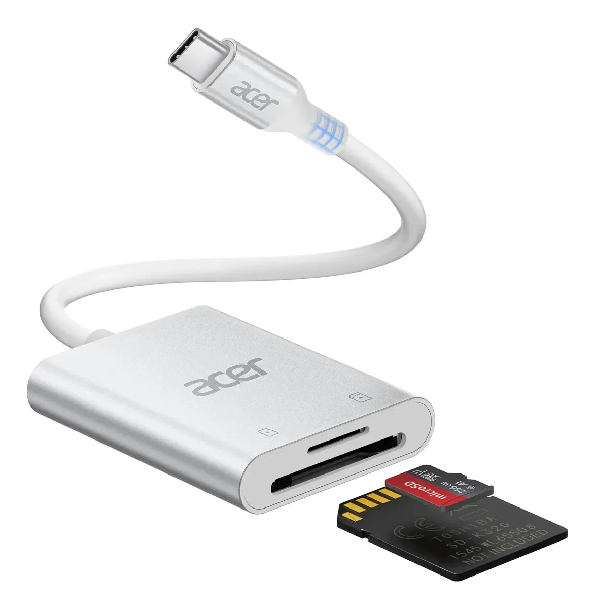 Leitor de cartão SD de alumínio Acer USB-c Dual Slot, cor prateada