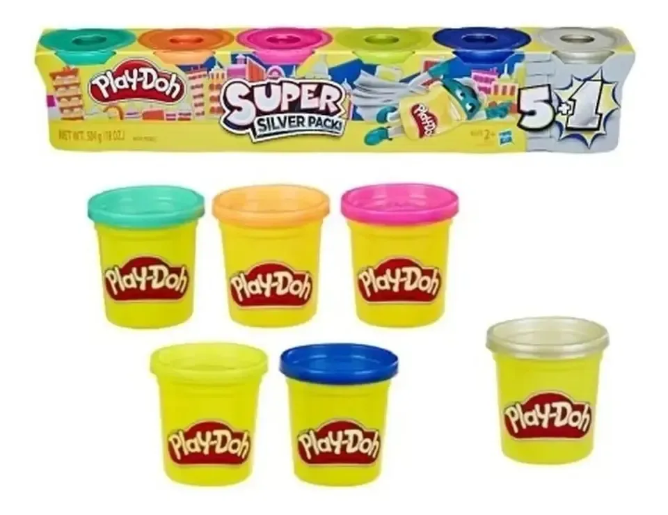 Play-Doh Super Silver - Conjunto com 6 massas de modelar