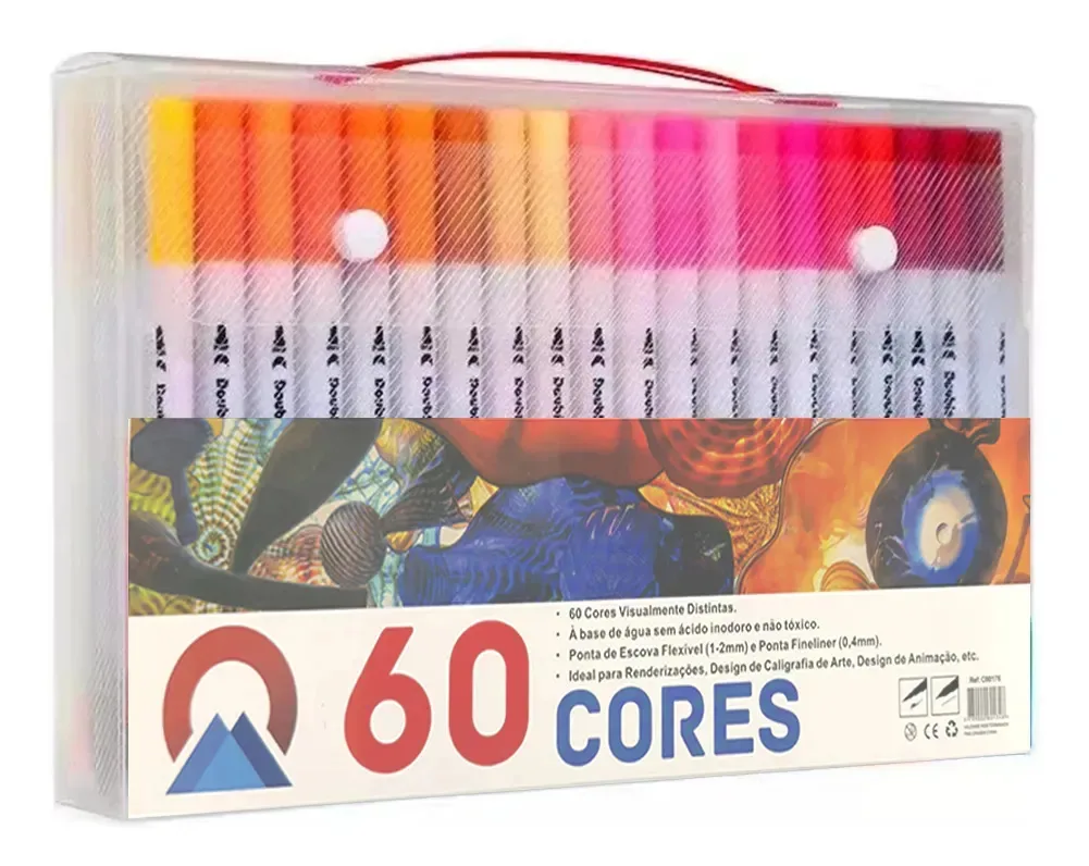 2 Kits Caneta Brush Pen Duas Pontas Pincel Fina 60 Cores 60 Cores