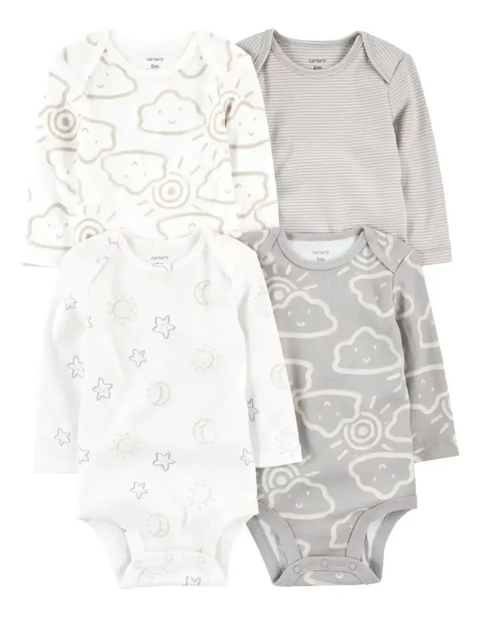 Conjunto Carter's de 4 macacões de algodão (bebês) cinza 12 M Clouds