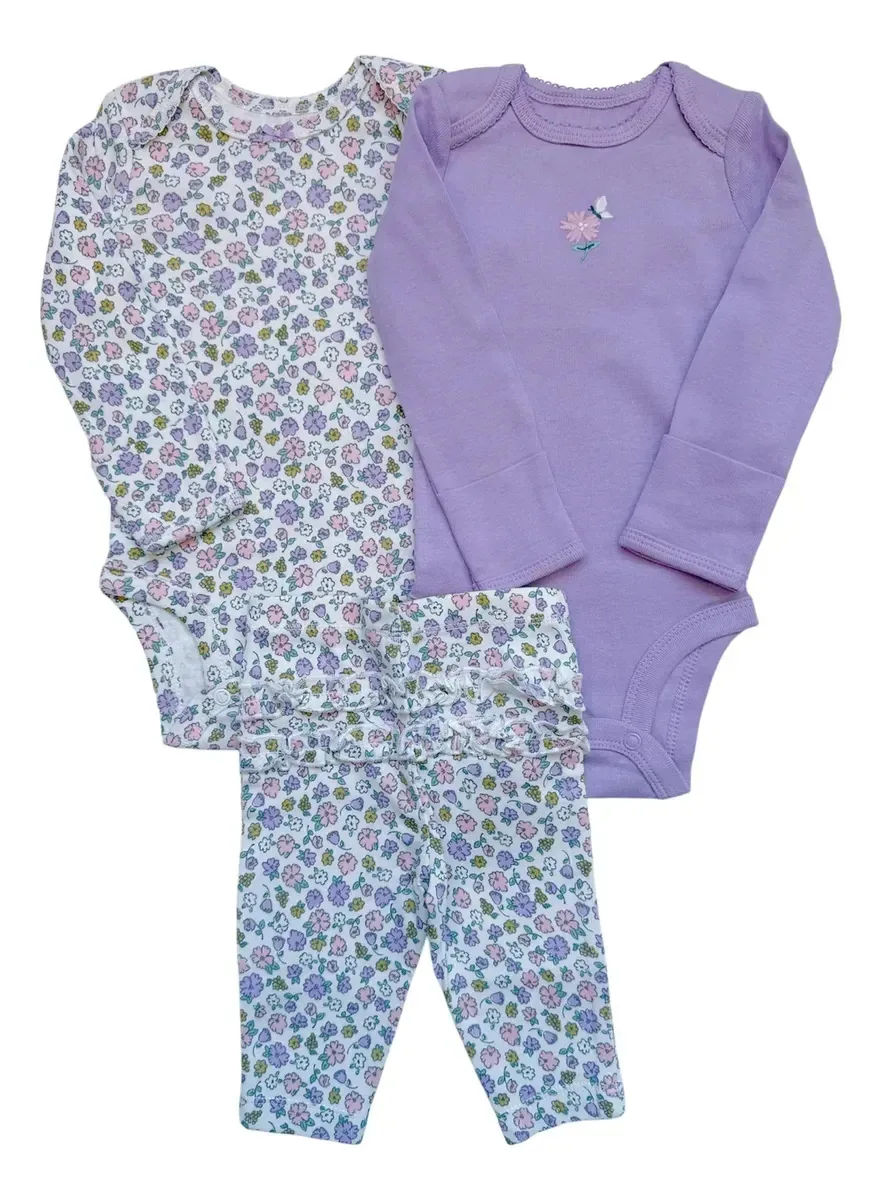Conjunto Carters Roupa Bebê Menina Infantil 3 Cor Lilás Tamanho 9m