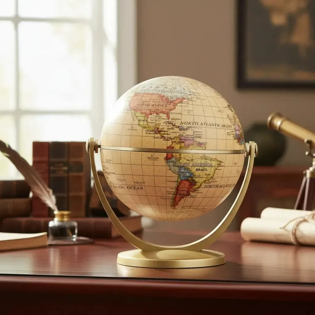 Globo Terrestre Giratório 360° De Mesa Sala E Escritório Base Dourado Globo Dourado