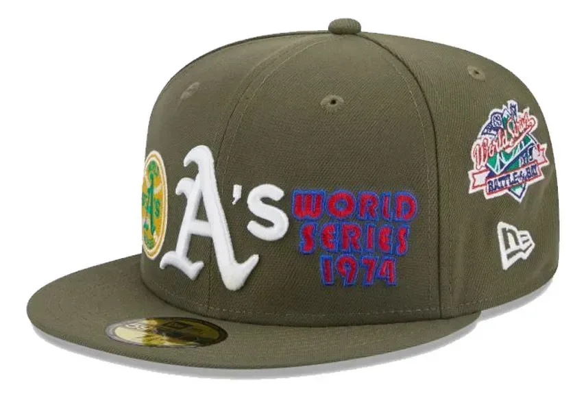 Boné New Era Aba Reta 5950 Athletics Olive Militar Patchs Verde-musgo 7 1/4